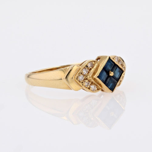 Bague 54 Bague or jaune saphirs calibrés diamants d'occasion 58 Facettes 21-675D
