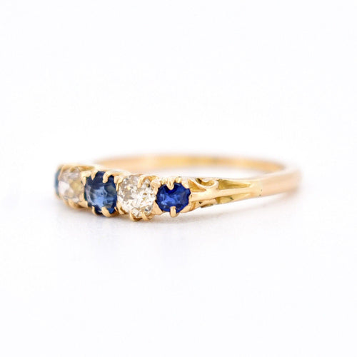Bague 54 Bague Jarretière Belle Époque, Or jaune, Saphirs et Diamants Naturels 58 Facettes 378