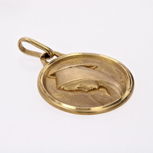 Pendentif Médaille Vierge Marie or jaune signée Augis 58 Facettes CVP107