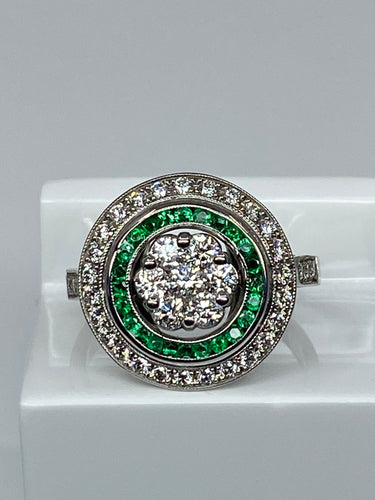 Bague 57 Bague style Art Déco Diamants Emeraudes 58 Facettes AB67