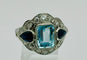 Bague 54 Bague Art Déco en platine ornée d'aigues-marines, de saphirs et de diamants 58 Facettes 50308