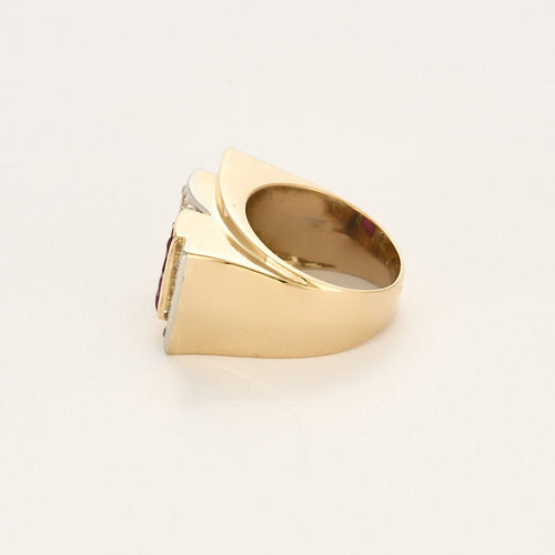 Bague 57 Bague Tank or jaune et platine, diamants et rubis de synthèse 58 Facettes ENG11323