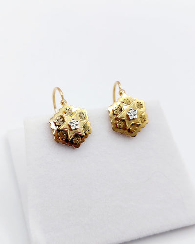 Boucles d'oreilles Dormeuses victorienne or rose, étoile et fleurs (circa 1880) 58 Facettes A05268