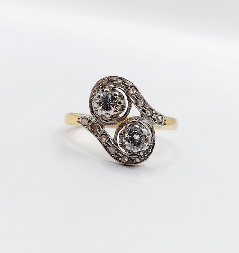 Bague 52 Bague toi et moi antique or jaune et diamants 58 Facettes A05760