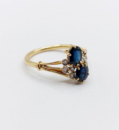 Bague 57.5 Bague vintage toi et moi or jaune 18k saphirs et diamants 58 Facettes A06136
