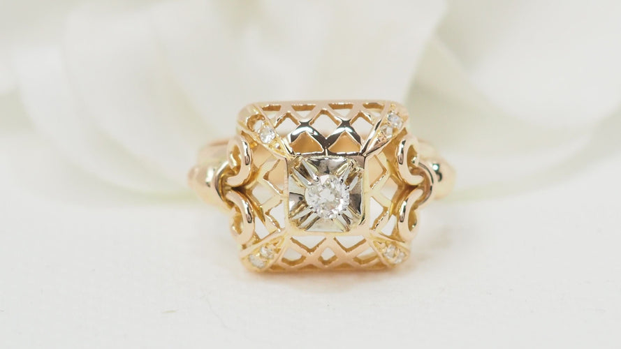 Bague 54 Bague ajourée en or jaune et diamants 58 Facettes 32422