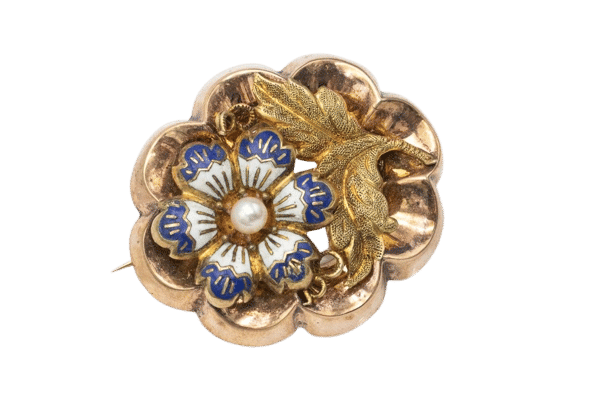 Broche Broche de style Biedermeier en émail et perle, Allemagne, première moitié du XIXe siècle 58 Facettes 9526A