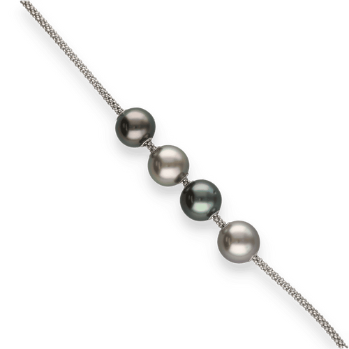 Collier Sautoir en or gris 18K avec 21 perles de culture de Tahiti réglables – 10 mm – Longueur 90 à 97 cm 58 Facettes