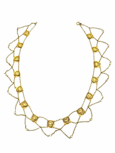 Collier Collier draperie 19ème or jaune et perles 58 Facettes