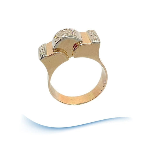 Bague Bague Tank ancienne "pont à livre ouvert "des années 40-50 Diamants Or 18 K 58 Facettes AA 1700