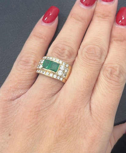 Anello a fascia in oro giallo con smeraldi e diamanti 58 Facettes