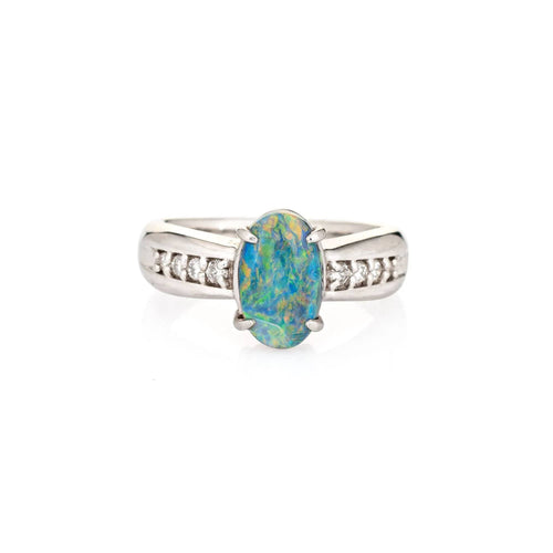 Bague 52 Bague en diamant opale semi-noire naturelle de 1,20 ct, platine Estate 58 Facettes G11996
