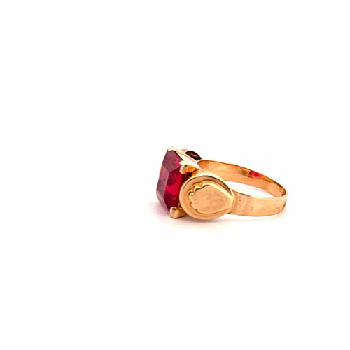 Bague 50 Chevalière Art Déco Or Jaune 18k & Rubis 58 Facettes