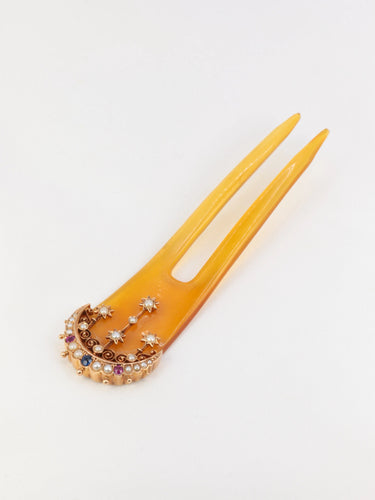 Accessoire Peigne ancien en or, perles fines, saphirs et rubis 58 Facettes 659