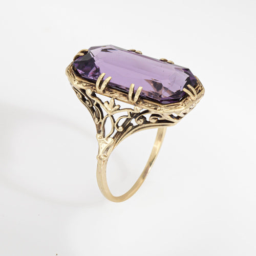 Bague Bague cocktail vintage Art Déco en améthyste et filigrane, or 14 carats, taille 6,75 58 Facettes G14135