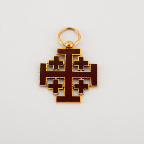 Pendentif Croix de Jérusalem  Email Or Rose 58 Facettes