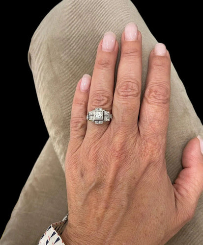Bague 54 Art Deco Diamond Plaque Filigree Engagement Ring 58 Facettes