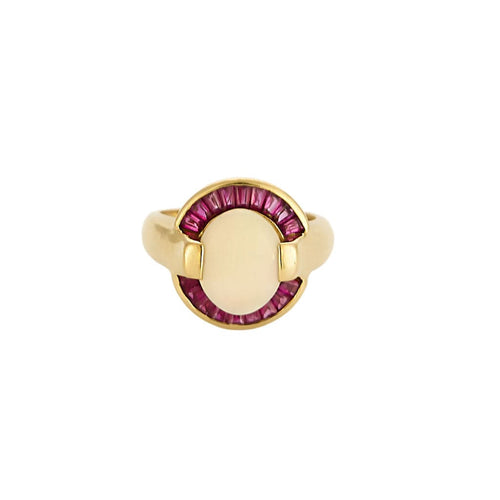 Bague 52 Bague en or jaune, opale arlequin et rubis calibrés 58 Facettes ENG11088