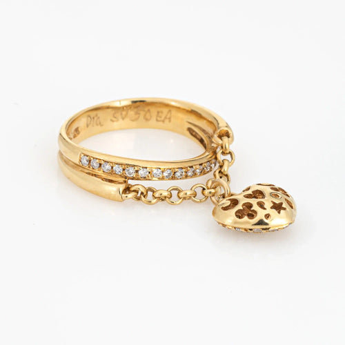 Bague Bague à breloque en forme de cœur en diamant, anneau en or jaune 18 carats, taille 7, bijou fin 58 Facettes G13479