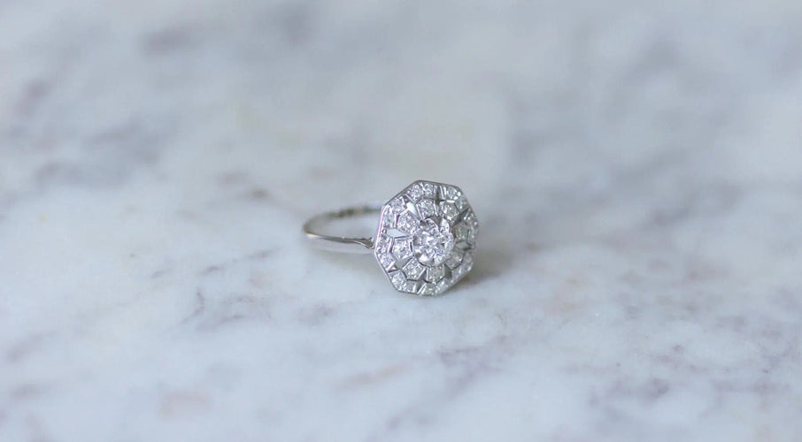 Bague Bague Art Déco Octogonale Diamants 58 Facettes