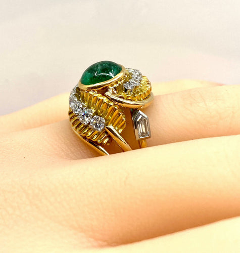 Bague 51.5 Bague en or jaune et platine, émeraude et diamants 58 Facettes AB539