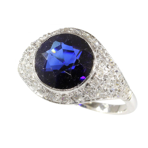 Bague 55 Bague saphir et diamant d'inspiration Art déco des années 1950 : une pièce audacieuse et affirmée 58 Facettes 24332-0063