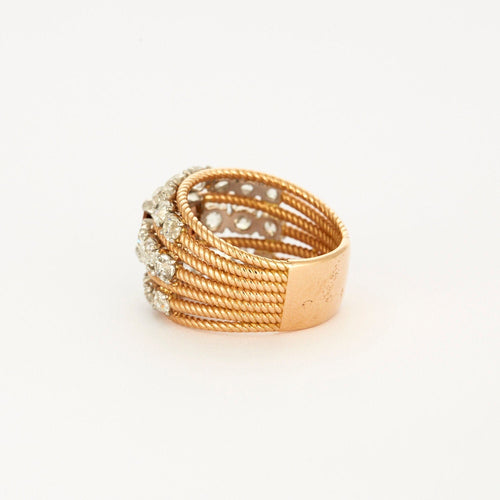 Bague Bague large fil torsadé en or rose 18K, platine, citrine madère et diamants. 58 Facettes