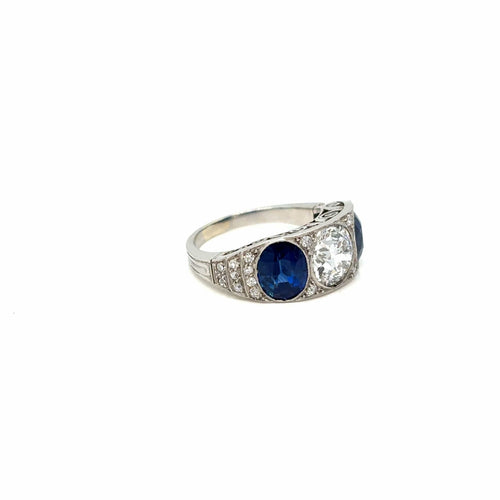 Bague Bague en filigrane avec plaque diamant saphir naturel certifiée Art Déco de 4,10 carats 58 Facettes