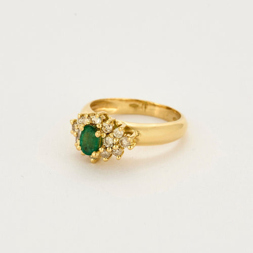 Bague 54 Bague marguerite or jaune, diamants et émeraude 58 Facettes ENG10398