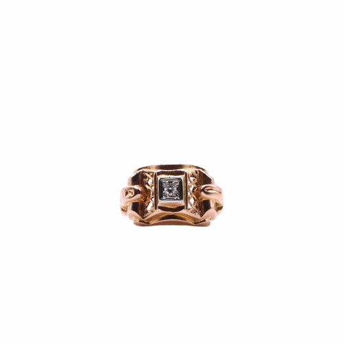 Bague 48 Bague tank ajourée et diamant sur or rose 58 Facettes