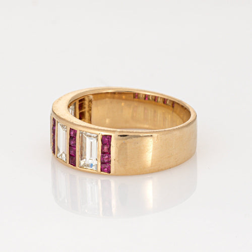 Bague Bague vintage en or jaune 18 carats avec diamants et rubis de 1 carat, taille 6,5, bijou en pierres précieuses 58 Facettes G13893