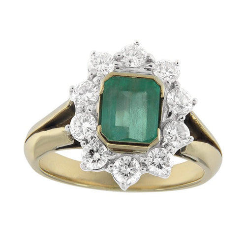 Bague 57 Bague en or jaune et blanc entourée d'émeraudes et de diamants 58 Facettes G3457-1