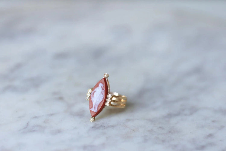Bague Marquise ancienne or rose camée