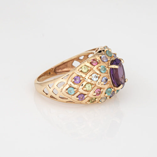 Bague 55 Bague paon vintage avec pierres précieuses arc-en-ciel en or jaune 58 Facettes G14023