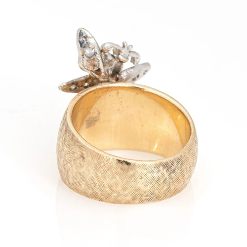 Bague Bague papillon vintage en or jaune 14 carats avec diamant et pierre précieuse de 6,5 mm 58 Facettes G13169