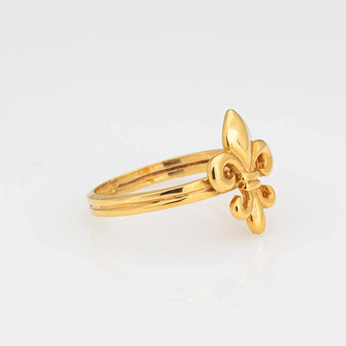 Bague Bague Fleur de Lis Vintage en Or Jaune 14 Carats, Taille 7, Anneau Empilable, Estate 58 Facettes G13457