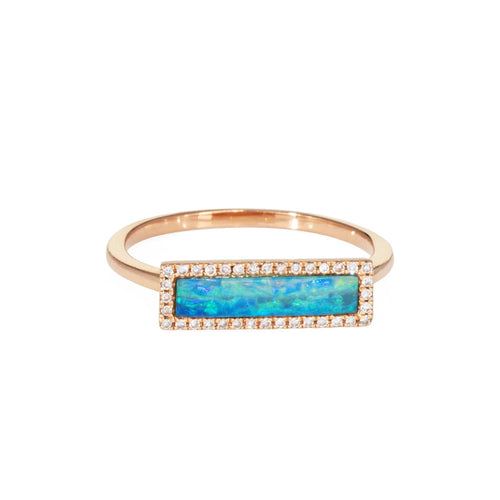 Bague 54 Bague en or rose 14 carats avec opale et diamant East West 58 Facettes G13852
