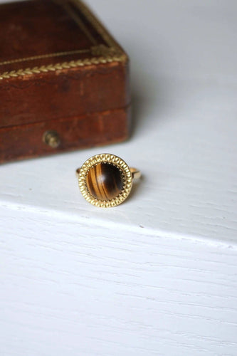 Bague 53 Bague cocktail vintage or jaune et quartz oeil de tigre 58 Facettes