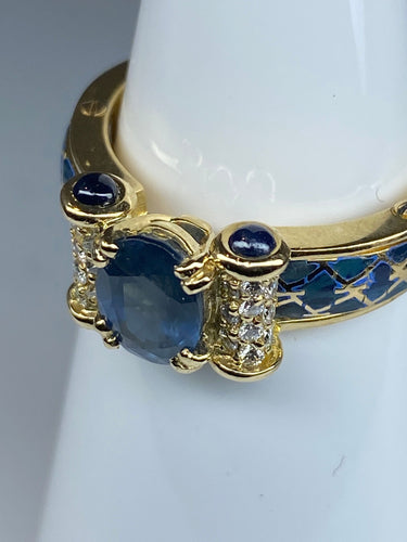 KORLOFF - bague saphirs, diamants, émail bleu