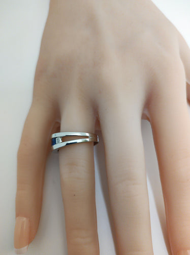 Bague 55.5 Bague jonc sertie de saphirs et diamants en or gris 18k 58 Facettes LP1807