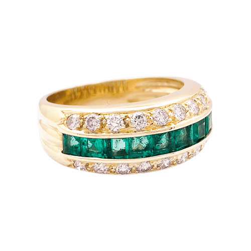 Bague 56 Bague vintage or jaune, diamants, émeraudes. 58 Facettes 34158