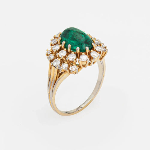 Bague Bague cabochon en diamant émeraude, bague de fiançailles en or vintage avec pierres précieuses 58 Facettes G13426