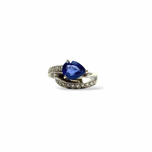Bague 49 Bague or gris et saphir poire 58 Facettes