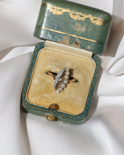 Bague Ancienne Muguet Perles et Diamants