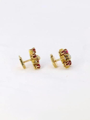Boucles d'oreilles Boucles d'oreilles anciennes Napoleon III or jaune rubis perles 58 Facettes J537