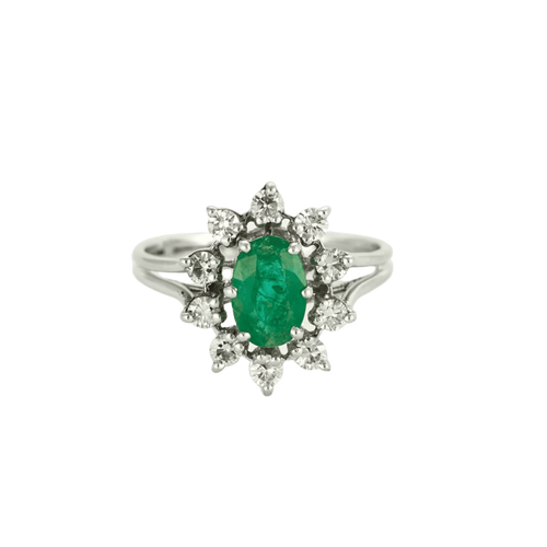 Bague 54 BAGUE MARGUERITE, OR JAUNE EMERAUDE ET DIAMANTS. 58 Facettes BO/240017