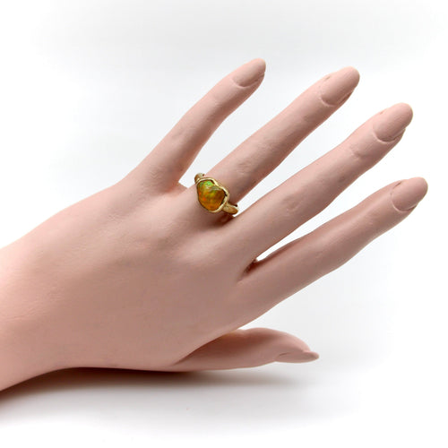 Bague 54.5 Bague Oral Feu mexicaine en or jaune sculptée à la main par Tony Malmed 58 Facettes