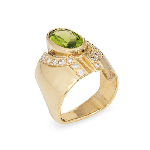 Bague 52 Bague cigare en or jaune 14 carats avec péridot et diamants, taille 7,5, style vintage, bijouterie fine 58 Facettes G13923