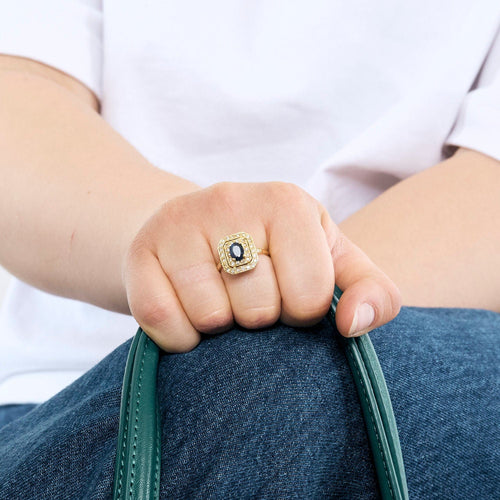 Bague 54 Marguerite or jaune, saphir et diamants 58 Facettes SOR10754