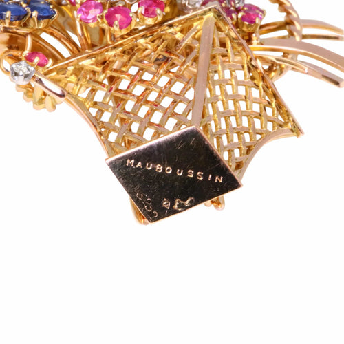 Broche MAUBOUSSIN Broche clips jardinière en or, diamants, saphir et rubis. 58 Facettes